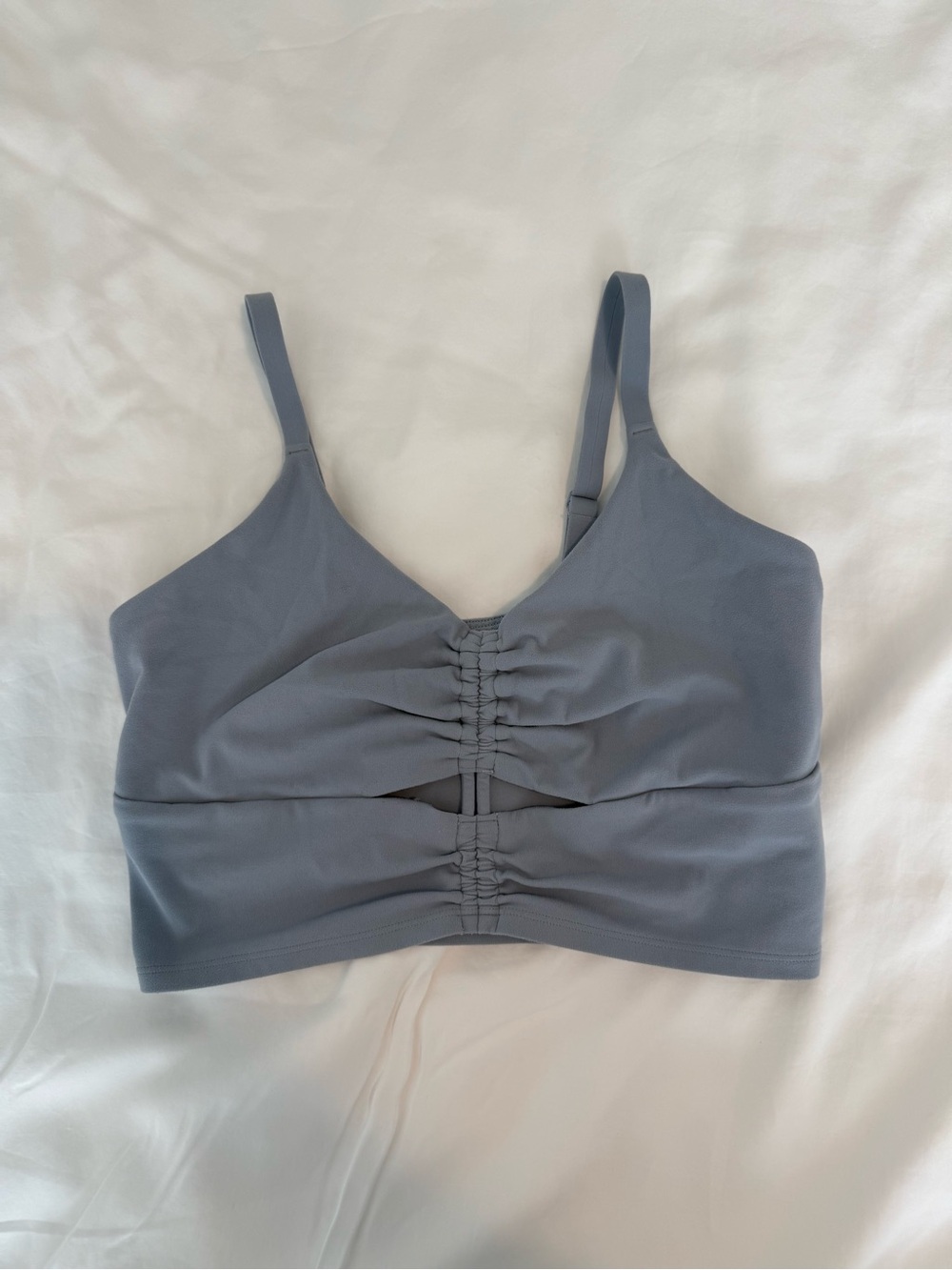 Athleta Seamless Gathered Front Bralette Workout Cropped Tank - Dusty Blue